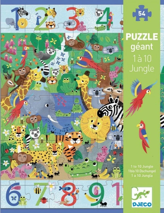 DJECO Jumbo Puzzel 1 Tot 10 Jungle 4 Jr+/ 54 Stks 3 DJECO Jumbo Puzzel 1 Tot 10 Jungle 4 Jr+/ 54 Stks